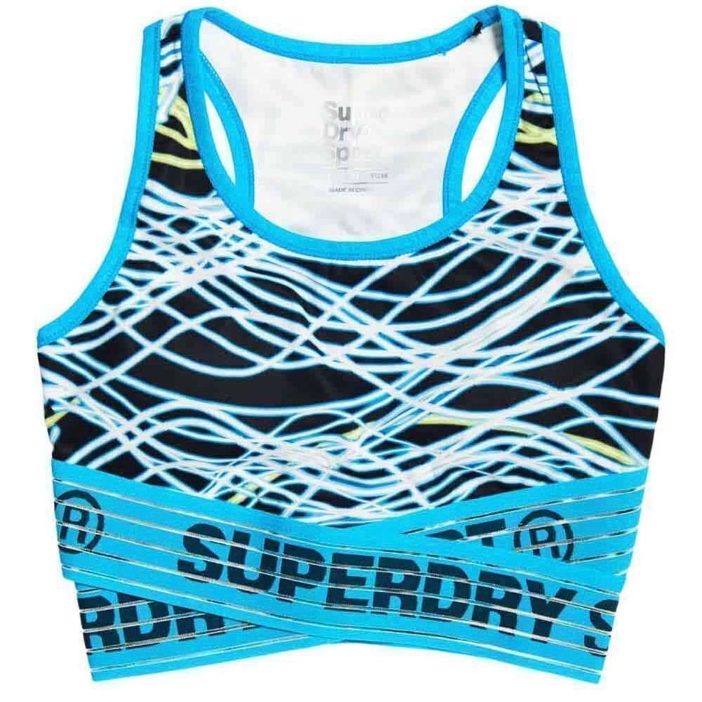 Superdry core cross turquoise black print sport bra 8